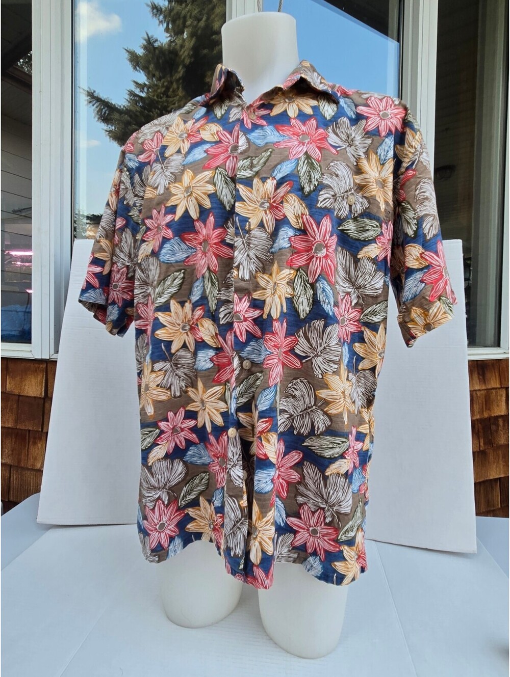 Vintage Burma Bibas Men's Large Hawaiian Shirt 100% Cotton Lawn Floral Print